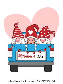  Love card. Three gnomes in a van with hearts. Isolated vector