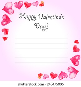 Love card for Valentine's Day. Set od vecrot watercolor hearts