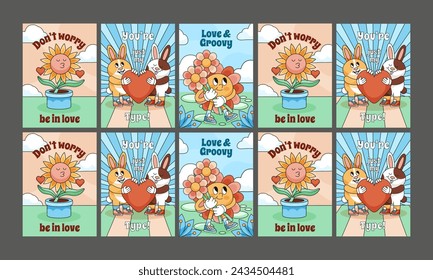 Conjunto de diseño plano de ilustración vectorial de tarjeta de amor