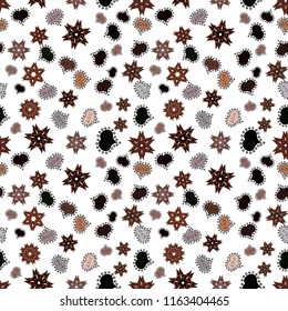 Love card. Vector illustration. Seamless pattern with hearts. Our love is magic. Cartoon hearts love on white, brown and black colors on cute background.