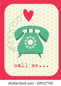 love card with vintage phone. vector illustration