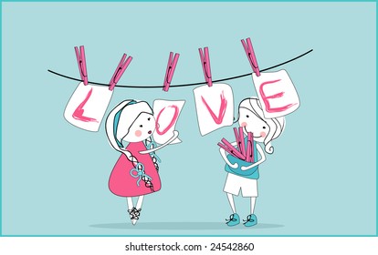 love cards hanging from clothesline