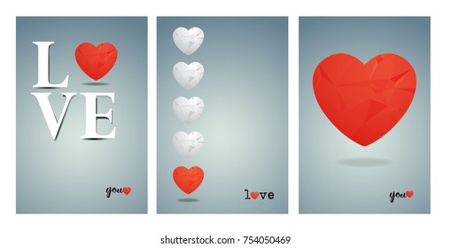 love cards with heart in geometric polygonal collection.