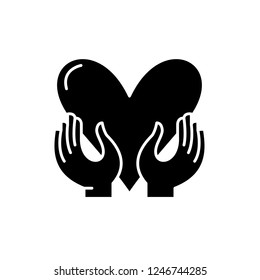 Love care black icon, vector sign on isolated background. Love care concept symbol, illustration 