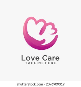 Love care with hand logo design illustration