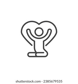 Love care line icon. linear style sign for mobile concept and web design. Person and heart outline vector icon. Devotion symbol, logo illustration. Vector graphics