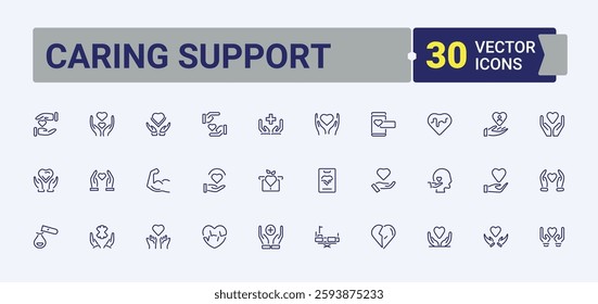 Love And Care linear icon collection. Includes thin line hope, understanding, assistance, social, agreement and more. Outline symbol collection. Editable vector illustration.