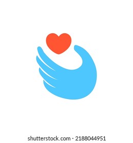 Love care logo design template. Hand with love shape illustration