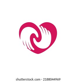 Love care logo design template. Hand with love shape illustration