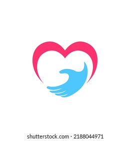 Love care logo design template. Hand with love shape illustration