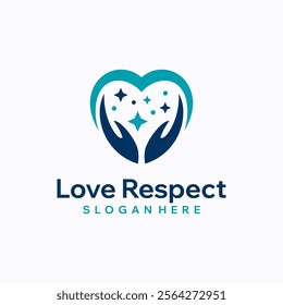 Love care logo design template. Heart with hands concept. Creative vector symbol.