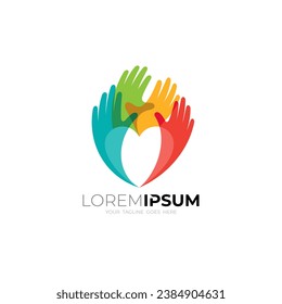 Love care logo with hand design colorful, social icons, unity logos