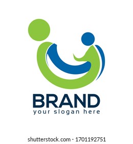 Love Care Logo, Mother's Love with Child. Abstract People. Vector Illustration on white background