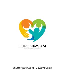 Logotipo de Love Care con ilustración de diseño social, estilo colorido, logotipos sindicales