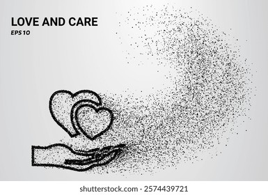 Love and Care of particles. Love and Care consists of small circles. Vector illustration.