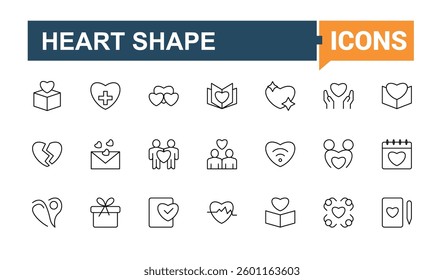 Love And Care related icon set. Containing partnership, support, help, love, interaction and more. Vector outline icons collection. Heart modern icon set. Vector artwork and illustration.