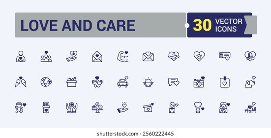 Love and care vector line icon set. Icon people, human, shape, art, app, love, simple and more. Collection for mobile and web apps. Vector line and solid icons.