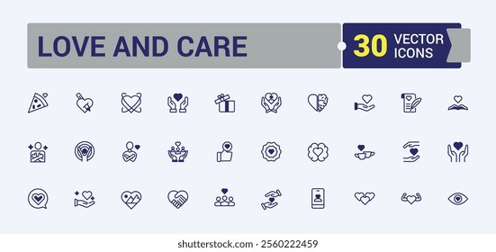 Love and care vector line icon set. Icon people, human, shape, art, app, love, simple and more. Collection for mobile and web apps. Vector line and solid icons.