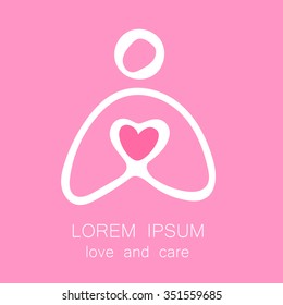 Amor y cuidado - diseño del logo vectorial. Un hombre mantiene el corazón en sus manos.
