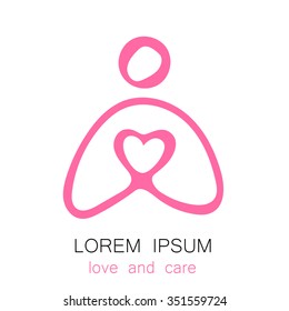 Liebe und Fürsorge - Vektorlogo-Design. Ein Mann hält das Herz in den Händen.