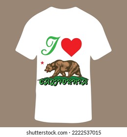 I LOVE CARLIFORNIA WITH BEAR Design for Men And Women T-Shirt, Vector Illustration. 