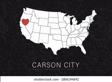 Love Carson City Picture. Map of United States with Heart as City Point. Vector Stock Illustration