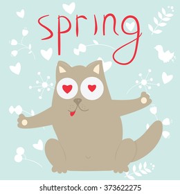 In love cartoon cat on a spring. Vector illustration.