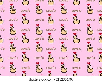 Love cartoon character seamless pattern on pink background.Pixel style