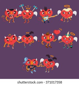 love cartoon characters in the form of hearts angel and demon. Concept "Love is"