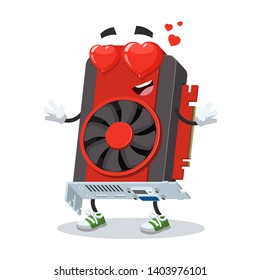 In love cartoon computer video graphics card character mascot on white background