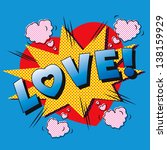 Love cartoon explosion. Falling in love. Love firework. Heart typography.