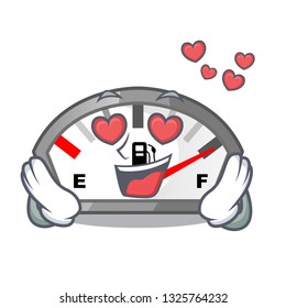 In love cartoon gasoline indicator sticks to motorbike