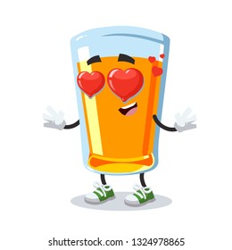 In love cartoon glass of orange juice character mascot on white background