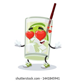 In love cartoon glass of Saint Germain cocktail character mascot on white background