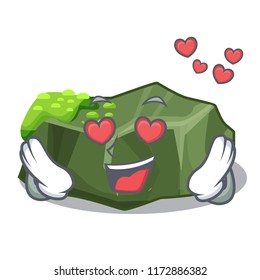 In love cartoon large stone covered with green moss