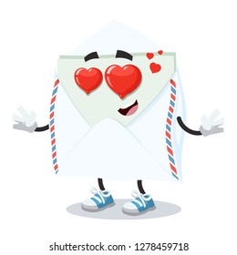 In love cartoon open envelope with a message inside character mascot on white background