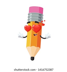 In love cartoon pencil with rubber eraser character mascot on white background