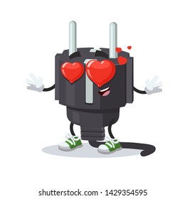 In love cartoon power plug type F character mascot on white background