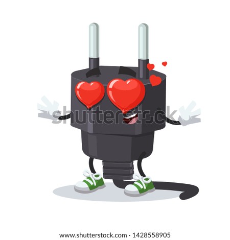 In love cartoon power plug type C character mascot on white background