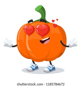 In love cartoon pumpkin character mascot on white background