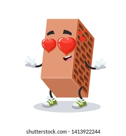 In love cartoon red brick with holes character mascot on white background