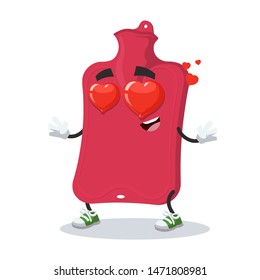 In love cartoon red rubber medical warmer character mascot on white background