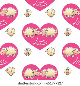 Love cartoon sheeps seamless tile pattern