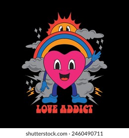 love cartoon with sun and rainbow
