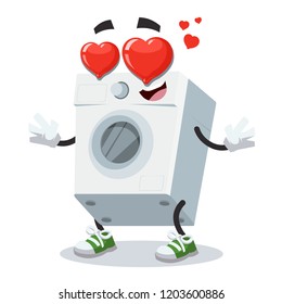 In love cartoon washing machine character mascot on white background