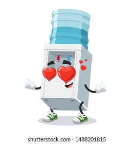 In love cartoon water cooler with bottle character mascot on white background