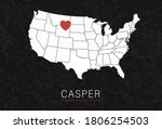 Love Casper Picture. Map of United States with Heart as City Point. Vector Stock Illustration