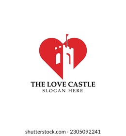 Love and castle negative space logo design template