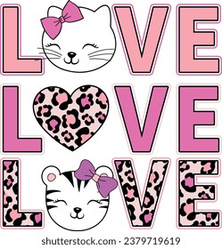 love cat animalprint graphic tees for girl