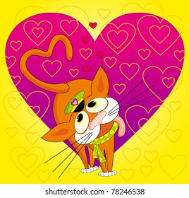 Love cat and big red heart